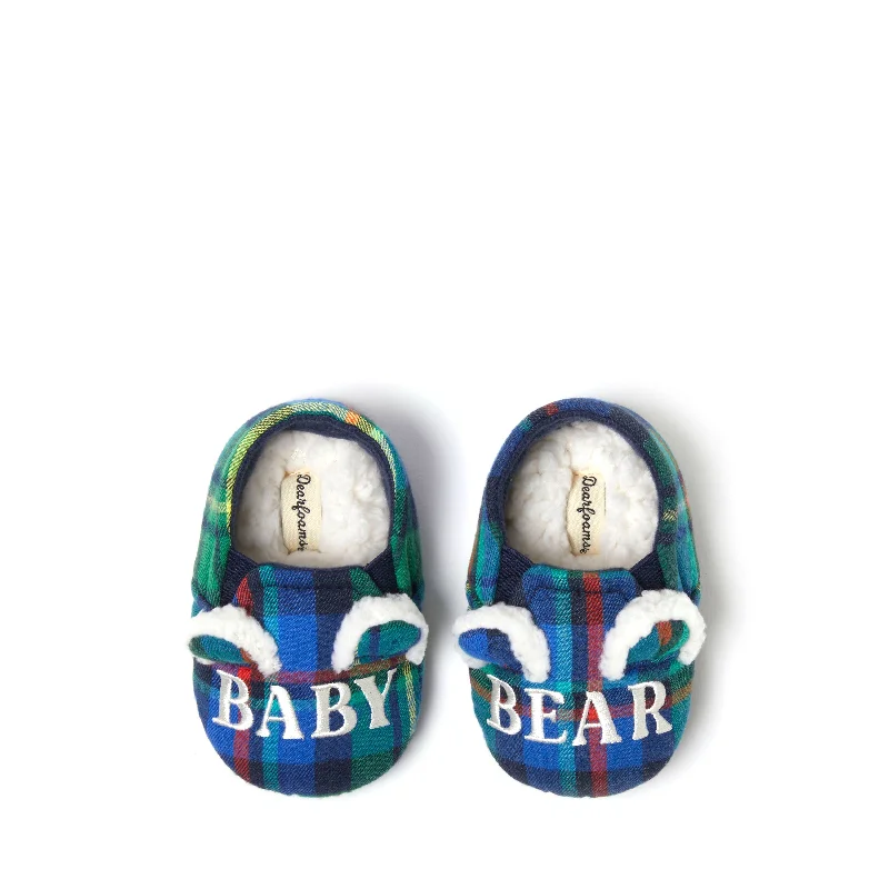 Dearfoams Kids Baby Bear Plaid Closed Back Slipper