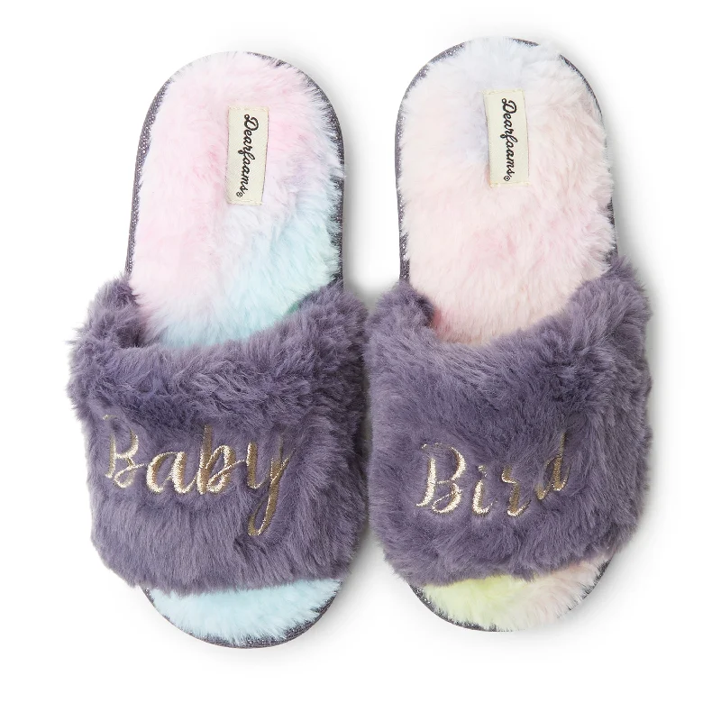 Dearfoams Kid's Lana Slide Slipper with Slogan