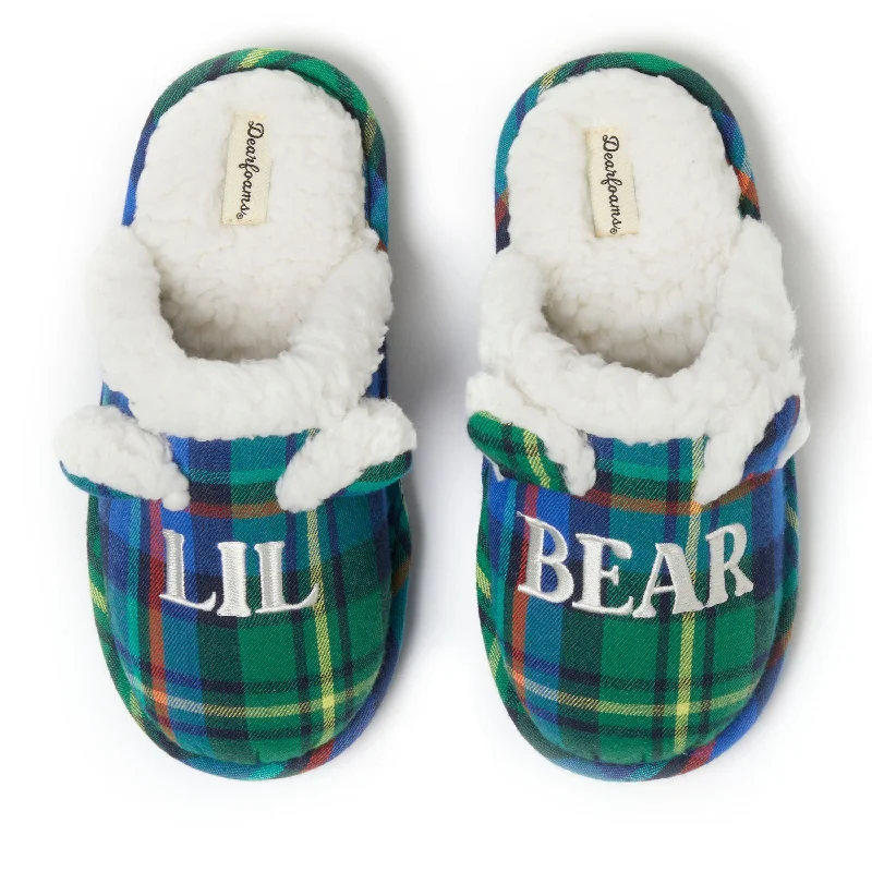 Dearfoams Kids Lil Bear Plaid Scuff Slipper