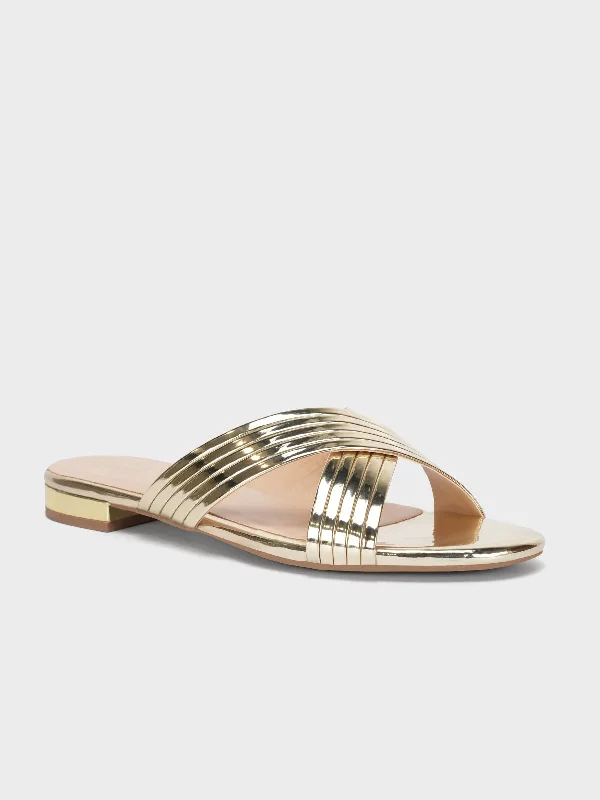 Womens "LOURDES" Shiny Strap Flat Slippers