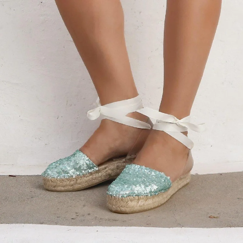 Sequined Espadrilles - Seafoam - Double Sole