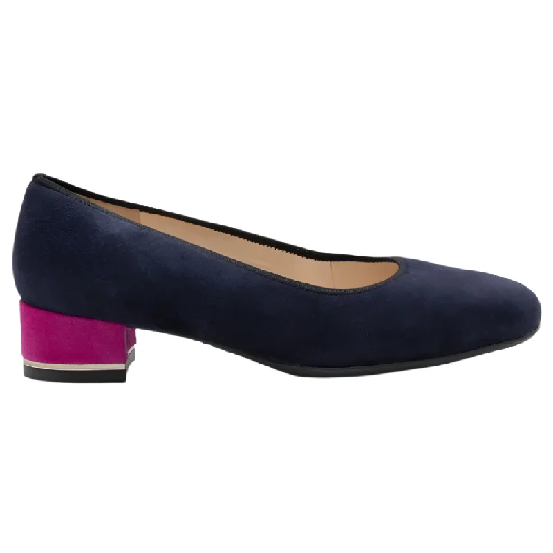 Ara Women's Gabrielle Block Heel Pump Midnight Blue / Pink Kid Suede