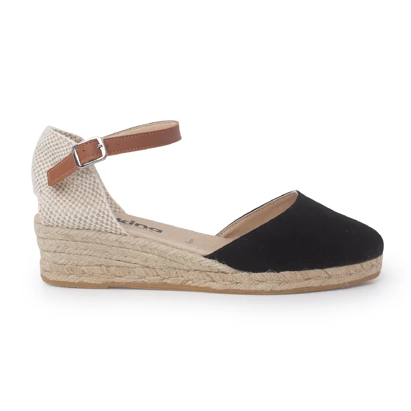 Garda Vegan Suede Espadrille Wedges - Black