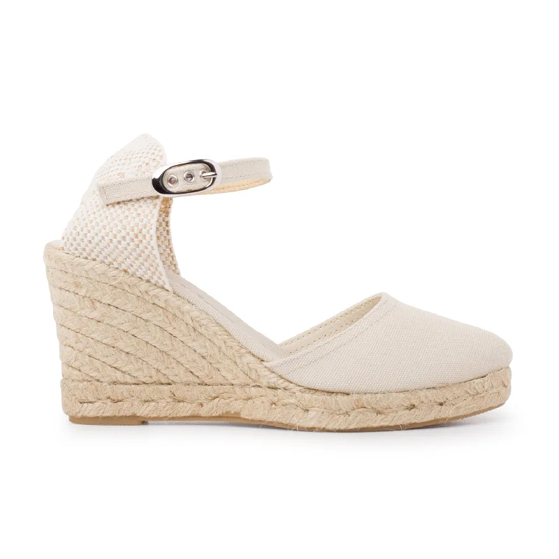 Granada Eco Canvas Vegan Espadrille Wedges - Beige Tan