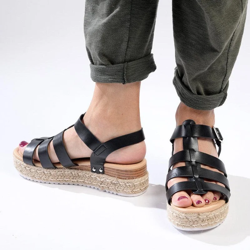 Madison Casablanca Strappy Espadrille Wedge Sandal - Black