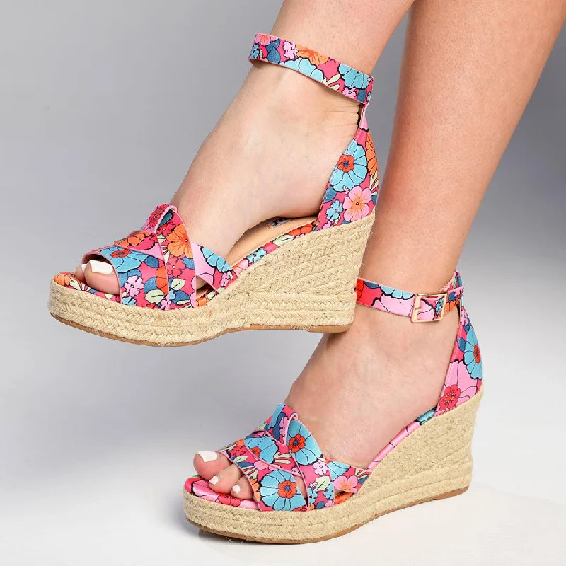 Madison Landry Closed Back Espadrille Wedge Sandal - Pink / Floral