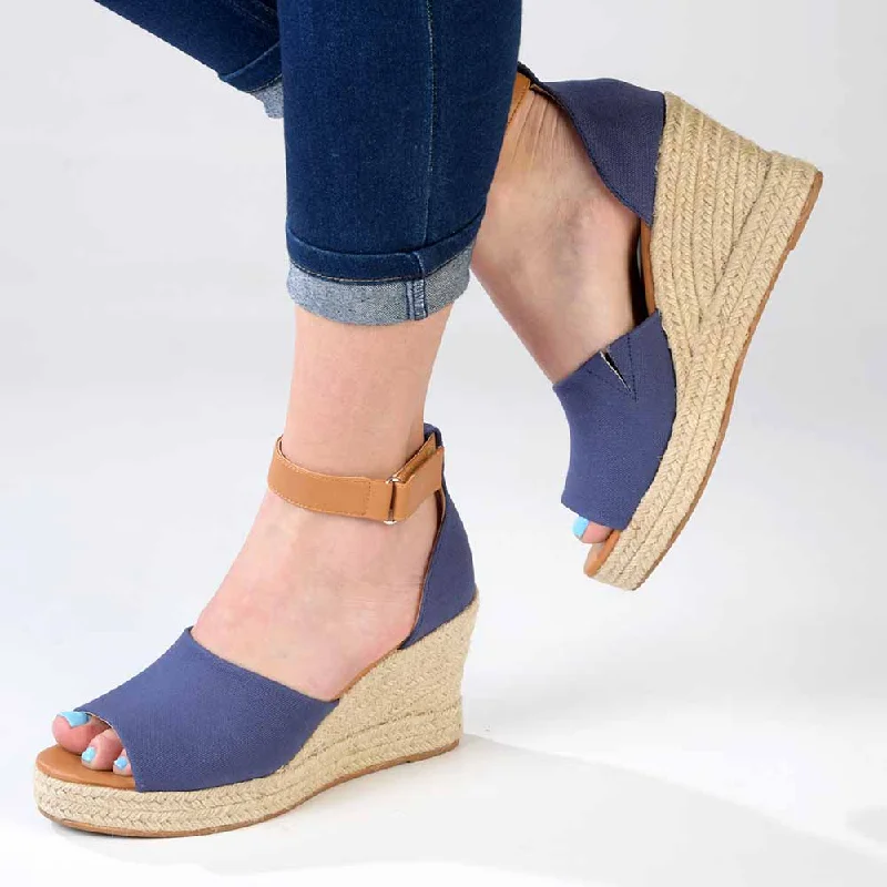 Madison Laura Closed Back Espadrille Wedge Sandal - Navy / Tan