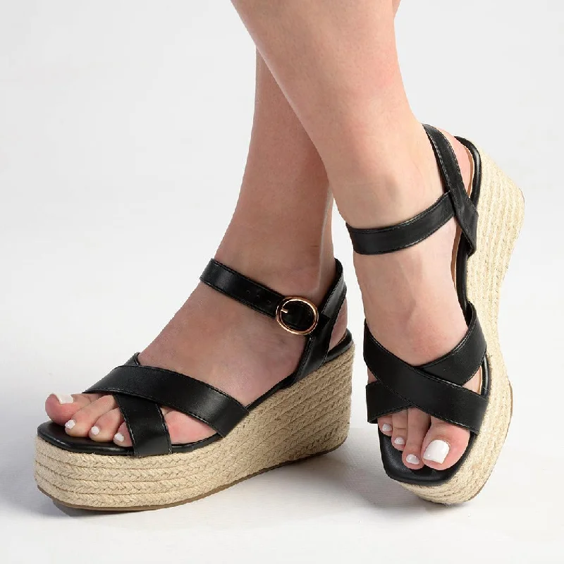 Madison Libby Espadrille Wedge Sandal - Black