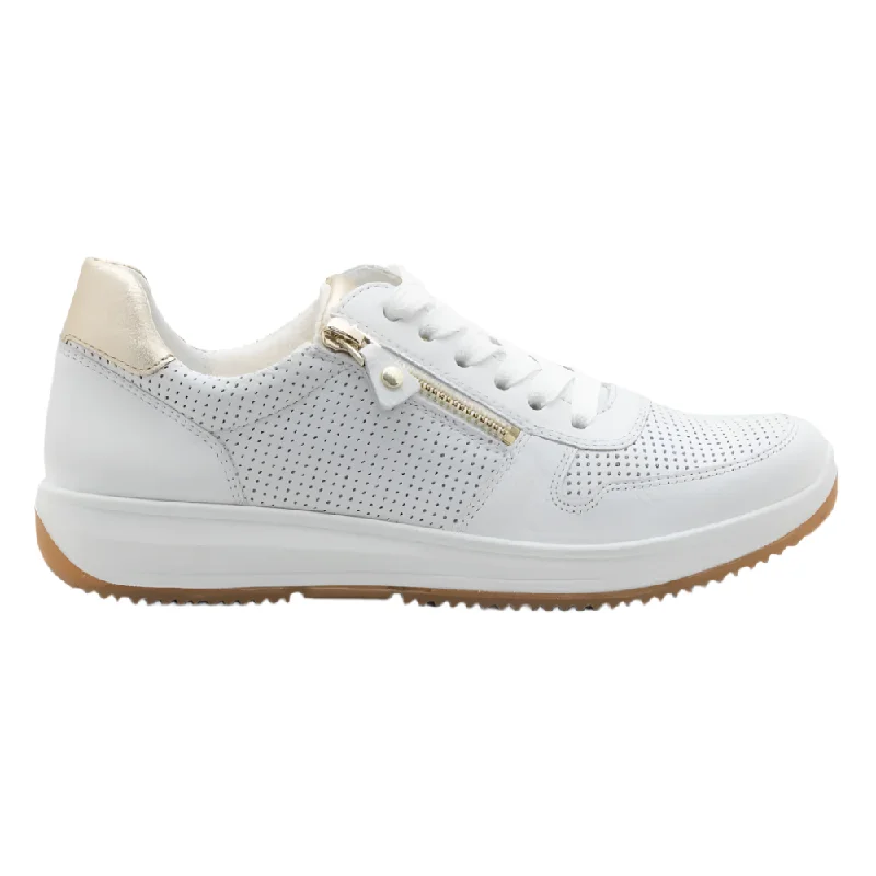 Ara Women's Opal Zip & Lace Sneaker White / Platinum Calf / Metallic