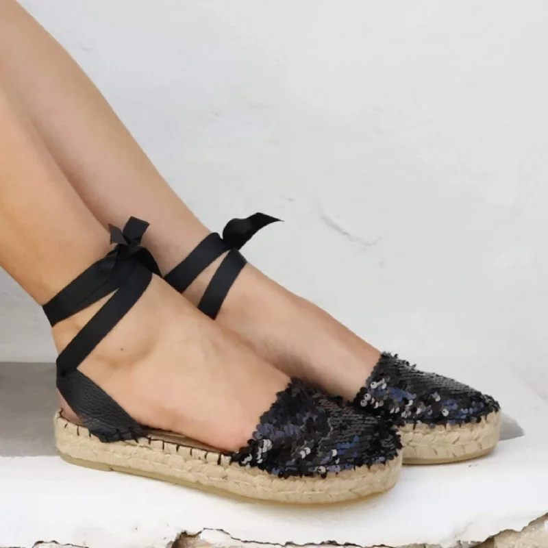 Sequin Espadrilles - Black - Double Sole