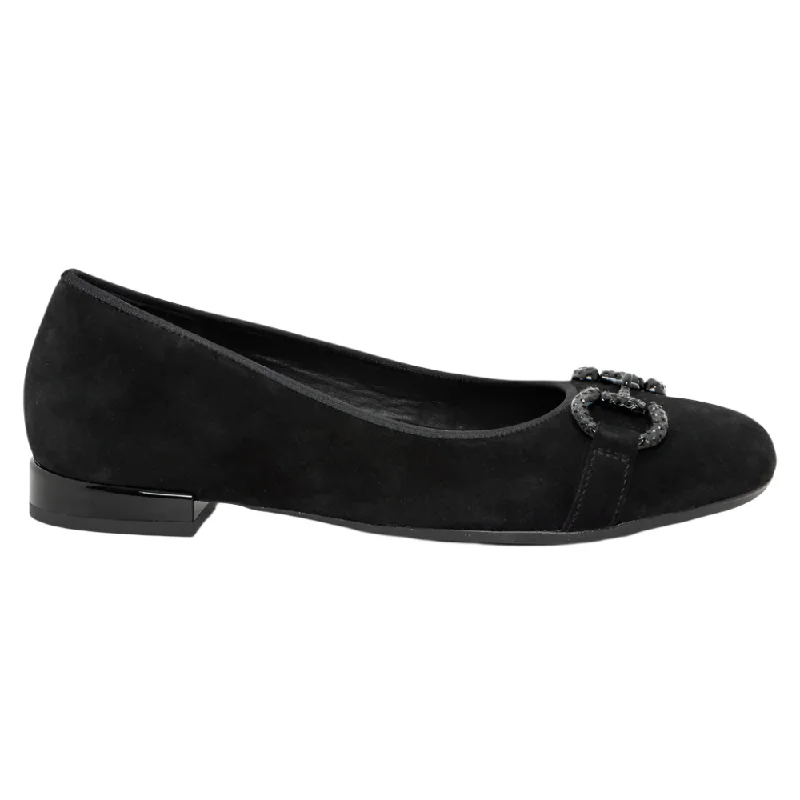 Ara Women's Serenity Chain Ballet Flat Black Suede