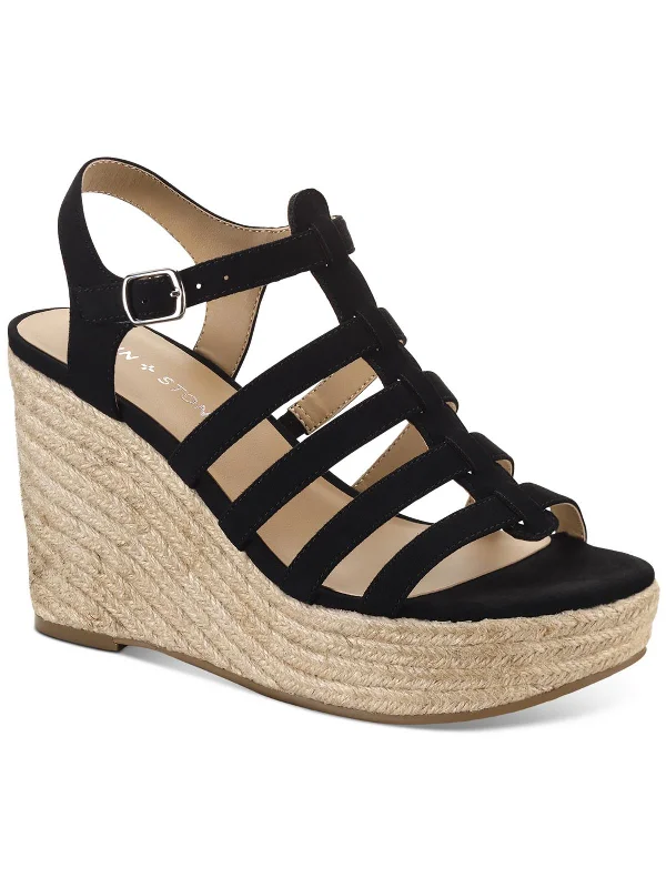 Wesleyy   Womens Faux Suede Caged Wedge Sandals