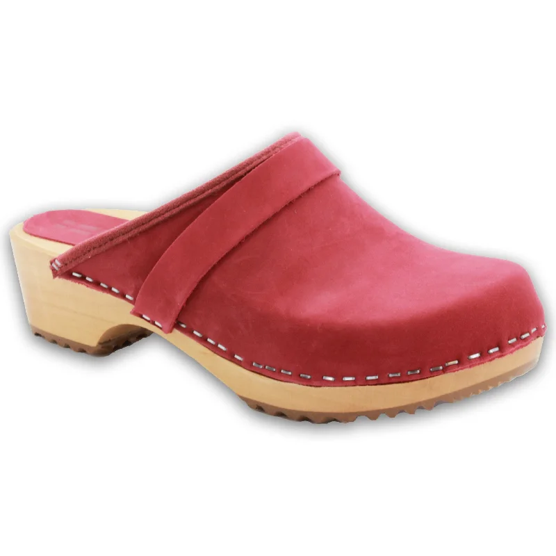 BJORK Maja Wood Open Back in Berry Nubuck Leather - CLOSEOUT