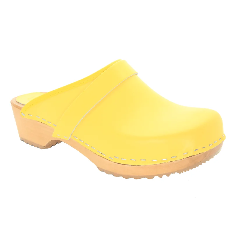 BJORK Maja Wood Open Back in Yellow Leather Clogs - CLOSEOUT