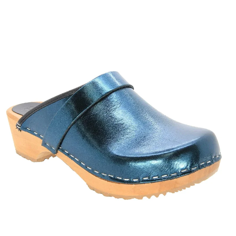 BJORK Maja Wood Open Back Metallic Leather Clogs - CLOSEOUT