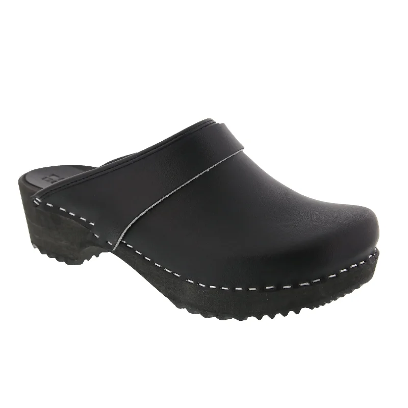 BJORK Mala Wood Open Back Leather Clogs