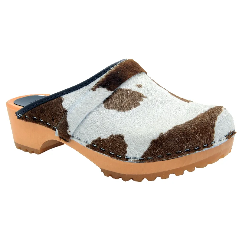 BJORK Safari Wood Open Back Brown Cow Leather Clogs - CLOSEOUT