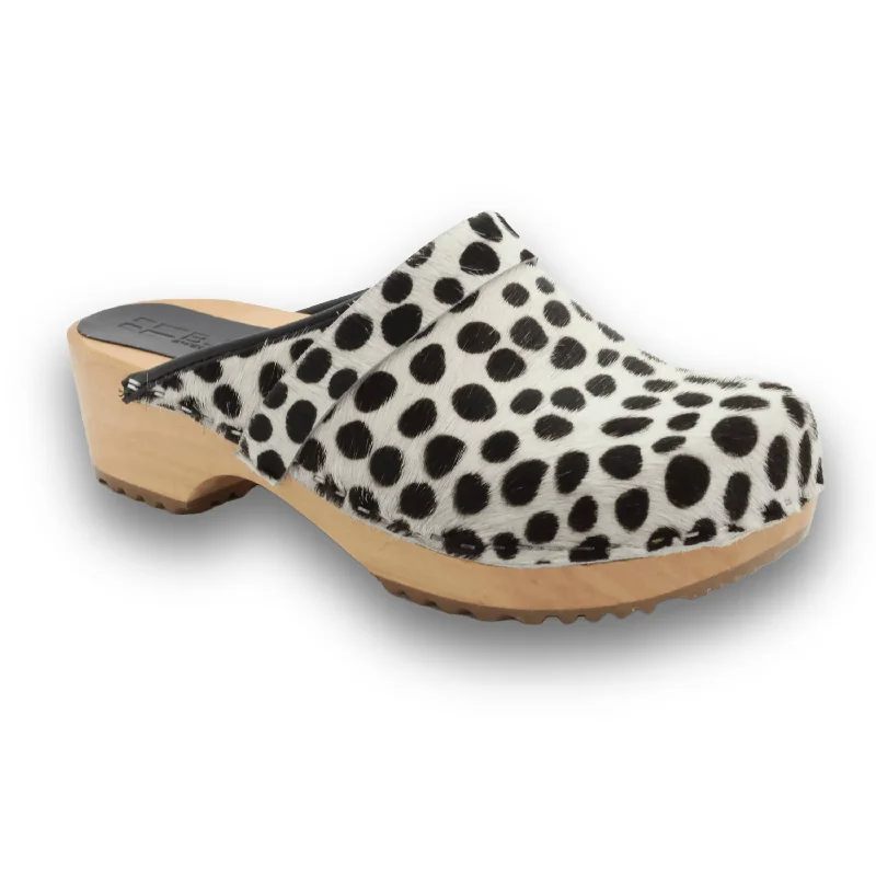 BJORK Safari Wood Open Back Dalmation Clogs - CLOSEOUT