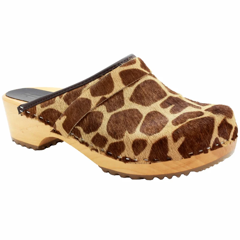 BJORK Safari Wood Open Back Giraffe Clogs - CLOSEOUT