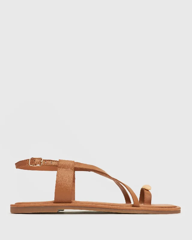 PRE-ORDER CABANA Metallic-Detail Flat Crossed Sandals