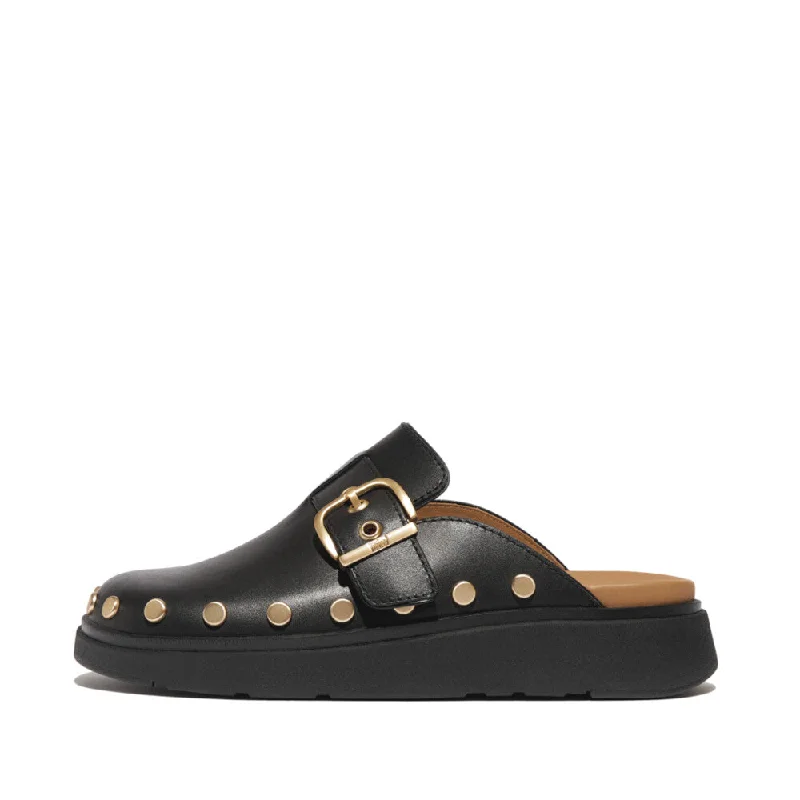 Fitflop Gen-FF Buckle Flat-Stud Leather Mule Black