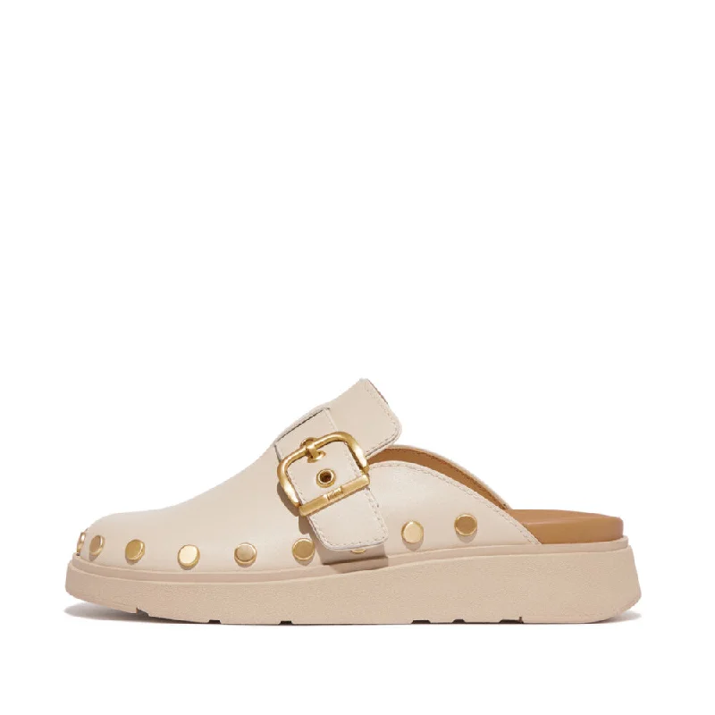 Fitflop Gen-FF Buckle Flat-Stud Leather Mule Beige