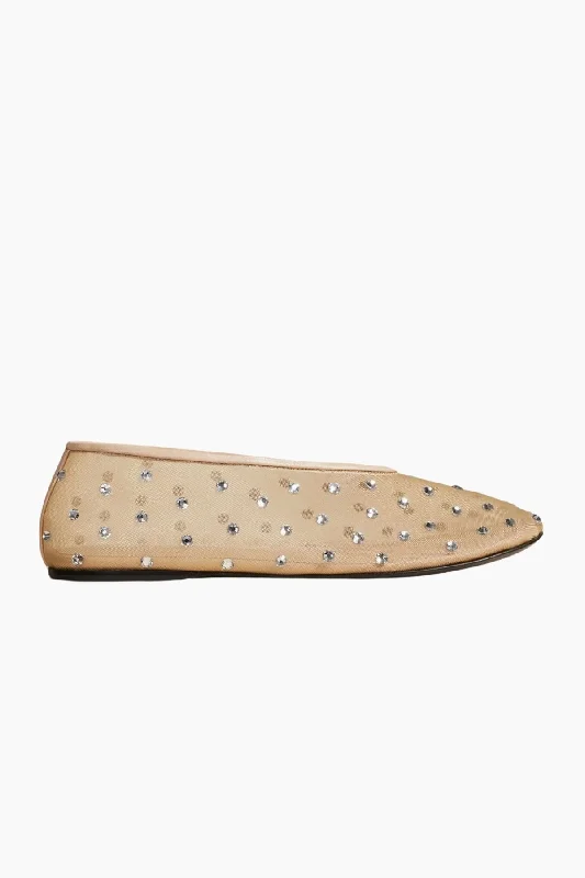 KHAITE Marcy Crystal Flat - Beige Mesh