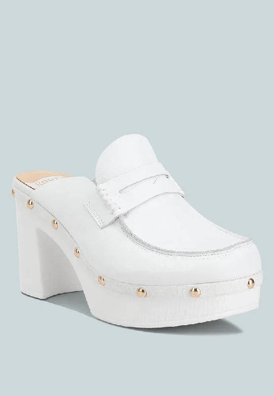 Lyrac Recycled Leather Platform Clogs In White