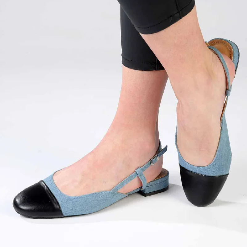 Madison Bluma Low Block Heel Slingback Sandal - Black / Blue